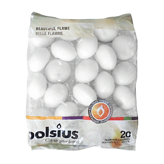 Schwimmkerzen, Weiß, BOLSIUS, 30/45 mm, Brenndauer ca. 4,5h, Beutel mit 20 Stück