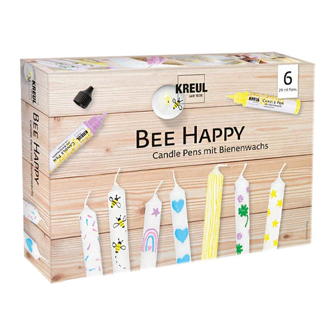 KREUL Candle Pen, 6er Set Bee Happy, Kerzenstifte mit feiner Malspitze, zum Bemalen & Verzieren von Kerzen, mit Bienenwachs - luterna.de