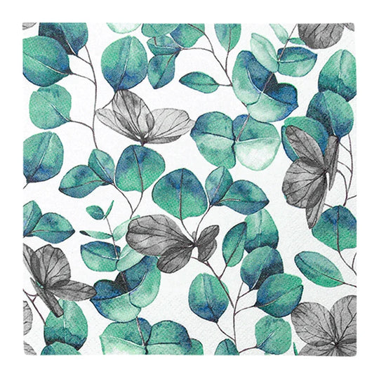 Cocktailservietten „Eucalyptus Leaves“, 25x25 cm, 3-lagig, Home Fashion®, 20 Stück