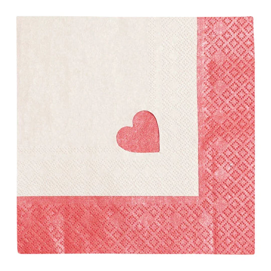 Stanzservietten „KombiSet Punched Heart Pearl Effect red/ivory“, 33x33 cm, 3-lagig, Home Fashion®, sortiert zu je 10 Stück pro Packung
