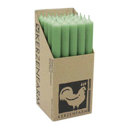 Stabkerzen aus Paraffin, 250/22 mm, Jadegrün, KERZENFARM HAHN, Brenndauer ca. 12h, 25 Stück pro Verpackung