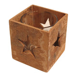 Teelichthalter aus natürlicher Zimtrinde mit Glaseinsatz, eckig, Stern, H70 x Ø60 mm, KERZENFARM HAHN - luterna.de