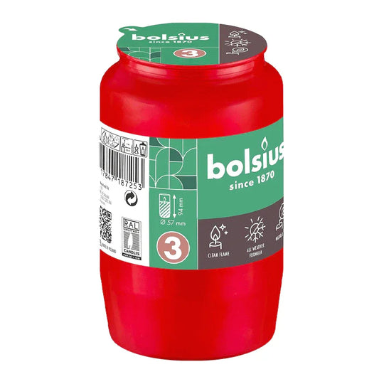 Kompositionsöllicht Nr. 3, Rot, BOLSIUS, 30% Ölgehalt, 94/57 mm, Brenndauer ca. 45h, Karton mit 20 Stück, Grabkerzen