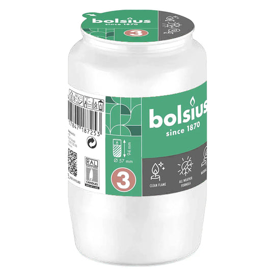 Kompositionsöllicht Nr. 3, Weiß, BOLSIUS, 30% Ölgehalt, 94/57 mm, Brenndauer ca. 45h, Karton mit 20 Stück, Grabkerzen