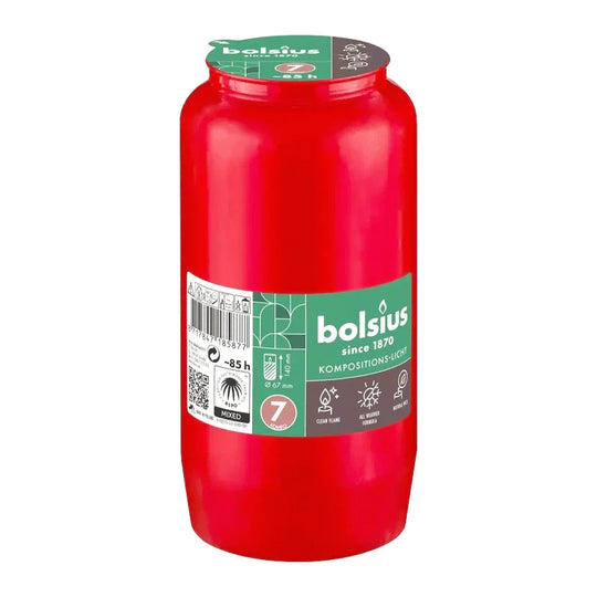 Kompositionsöllicht Nr. 7, Rot, BOLSIUS, 30% Ölgehalt, 140/67 mm, Brenndauer ca. 85h, Karton mit 24 Stück, Grabkerzen