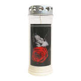 JEKA-Motivkerze "Rose/Engel", 100% Pflanzenöl, 75/215 mm, Brenndauer bis zu 7 Tage, Lieferumfang 3 Stück, Grabkerzen - luterna.de