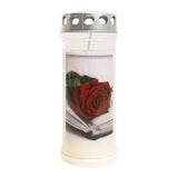 JEKA-Motivkerze "Rose/Buch", 100% Pflanzenöl, 75/215 mm, Brenndauer bis zu 7 Tage, Lieferumfang 3 Stück, Grabkerzen - luterna.de
