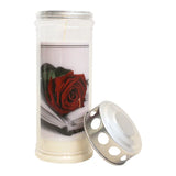 JEKA-Motivkerze "Rose/Buch", 100% Pflanzenöl, 75/215 mm, Brenndauer bis zu 7 Tage, Lieferumfang 3 Stück, Grabkerzen - luterna.de