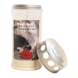 JEKA-Motivkerze "Rose auf Stein, In ewiger Erinnerung", 100% Pflanzenöl, 75/170 mm, Brenndauer bis zu 4 Tage, Lieferumfang 3 Stück, Grabkerzen - luterna.de