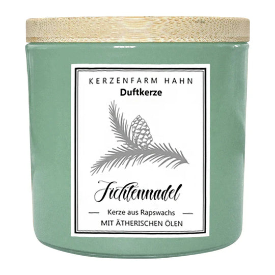 Duftkerze im Glas, Fichtennadel, 100% pflanzliches Rapswachs, KERZENFARM HAHN, mit reinen ätherischen Ölen, Brenndauer ca. 17h