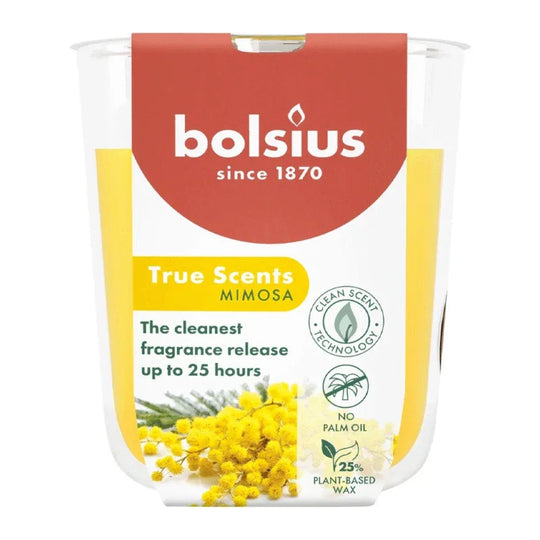 Duftkerze im Glas, Mimose, True Scents, BOLSIUS, 80/73 mm, Brenndauer ca. 25h