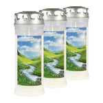 JEKA-Motivkerze "Gebirgsbach", 100% Pflanzenöl, 75/215 mm, Brenndauer bis zu 7 Tage, Lieferumfang 3 Stück, Grabkerzen