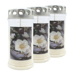 JEKA-Motivkerze "Pfirsichblüte", 100% Pflanzenöl, 75/170 mm, Brenndauer bis zu 4 Tage, Lieferumfang 3 Stück, Grabkerzen