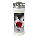 JEKA-Motivkerze "Rose/Hand", 100% Pflanzenöl, 75/215 mm, Brenndauer bis zu 7 Tage, Lieferumfang 3 Stück, Grabkerzen