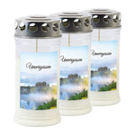 JEKA-Motivkerze "Wald/Unvergessen", 100% Pflanzenöl, 75/170 mm, Brenndauer bis zu 4 Tage, Lieferumfang 3 Stück, Grabkerzen