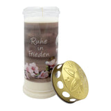 MEMORIAM-Motivkerze „Ruhe in Frieden", Nr. 615, AETERNA, mit Golddeckel, 75/210 mm, 30% Ölgehalt, Brenndauer 7 Tage, Lieferumfang 3 Stück, Grabkerzen - luterna.de