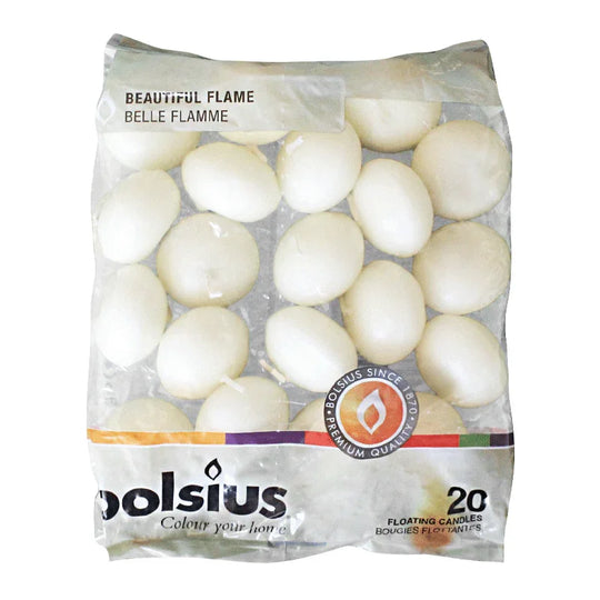 Schwimmkerzen, Elfenbein, BOLSIUS, 30/45 mm, Brenndauer ca. 4,5h, Beutel mit 20 Stück