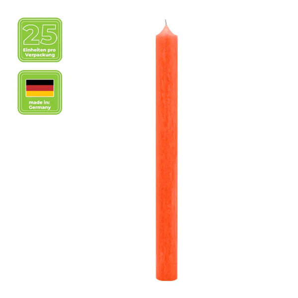 Rußarme Stabkerzen Luterna Stabkerzen 180/22 Mm – Neon-Orange, 25 Stück, Brenndauer Ca. 8h – Rußarm, Durchgefärbt, Made In Germany Von KERZENFARM HAHN