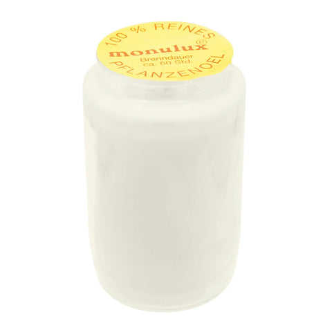 MONULUX-Glasöllicht, 100% reines Pflanzenöl, Weiß, Brenndauer ca. 60 Stunden, 95/55 mm, Karton mit 20 Stück - luterna.de