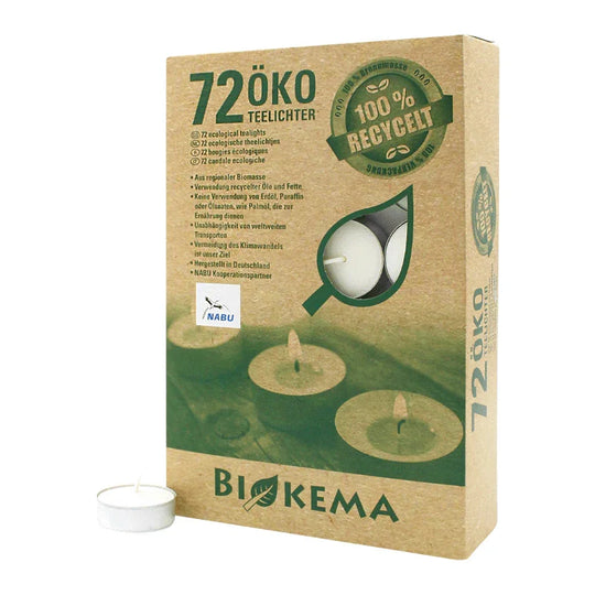100% ÖKO-TEELICHTER aus regionaler Bio-Masse, BIOKEMA, Ø38 mm, Brenndauer ca. 4h, mit Aluminiumhülle, 72 Stück pro Verpackung
