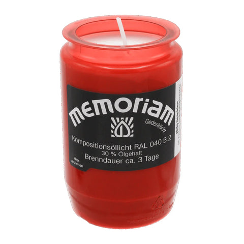 MEMORIAM-Kompositionsöllicht, Rot, Nr. 33, AETERNA, 30% Ölgehalt, Brenndauer ca. 3 Tage, 95/58 mm, Karton mit 20 Stück - luterna.de
