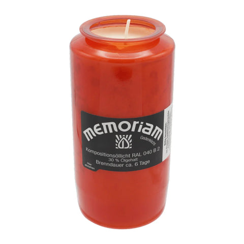 MEMORIAM-Kompositionsöllicht, Rot, Nr. 73, AETERNA, 30% Ölgehalt, Brenndauer ca. 6 Tage, 136/68 mm, Karton mit 20 Stück - luterna.de