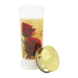 MEMORIAM-Motivkerze „Zwei Rosen“, Nr. 640, AETERNA, mit Golddeckel, 75/210 mm, 30% Ölgehalt, Brenndauer 7 Tage, Lieferumfang 3 Stück, Grabkerzen - luterna.de