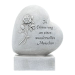 Polyresin-Herz auf Fuß mit Rose & Trauer-Spruch, 13,8x6,5xh18cm, Grabschmuck, Grabdekoration