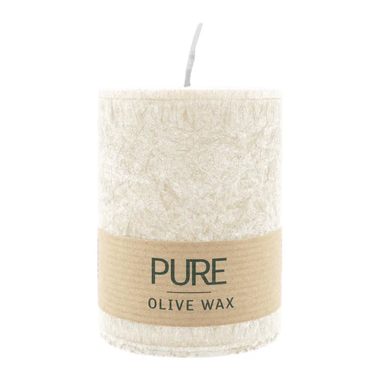 PURE OLIVE WAX, Sahara, vegane Stumpenkerze, WENZEL, 90/70 mm, Brenndauer ca. 30h