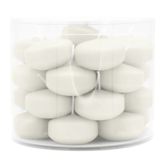 Schwimmkerzen klein, Wollweiß, 50/30 mm, WENZEL, Brenndauer ca. 4h, Box mit 28 Stück