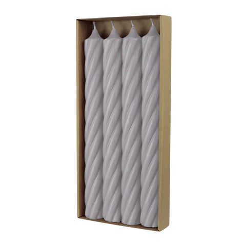 Stabkerzen aus Paraffin, RUSTIC TWIST, 250/28 mm, Silbergrau, WENZEL, Brenndauer ca. 16h, 4 Stück pro Verpackung - luterna.de