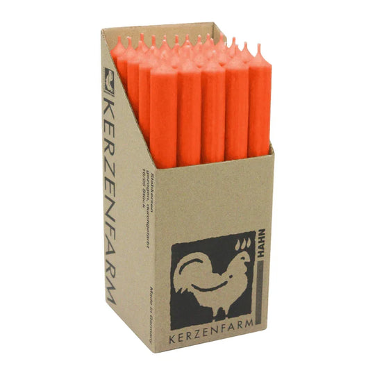 Stabkerzen aus Paraffin, 250/22 mm, Orange, KERZENFARM HAHN, Brenndauer ca. 12h, 25 Stück pro Verpackung