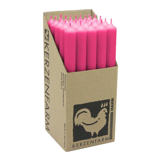 Stabkerzen aus Paraffin, 250/22 mm, Pink, KERZENFARM HAHN, Brenndauer ca. 12h, 25 Stück pro Verpackung