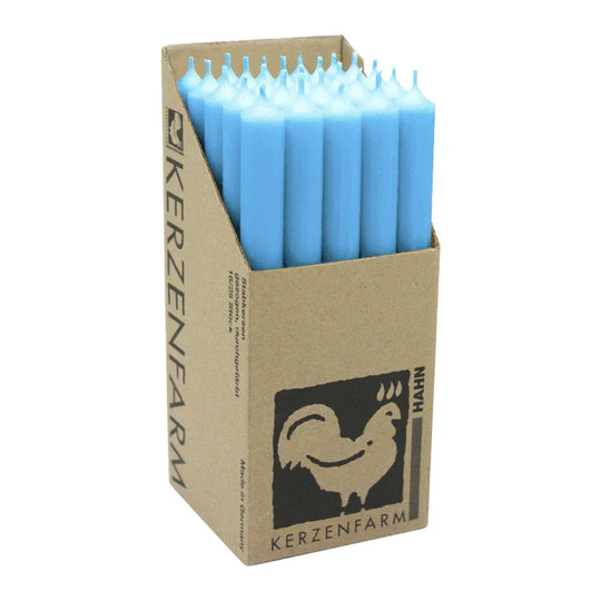 Stabkerzen aus Paraffin, 250/22 mm, Hellblau, KERZENFARM HAHN, Brenndauer ca. 12h, 25 Stück pro Verpackung