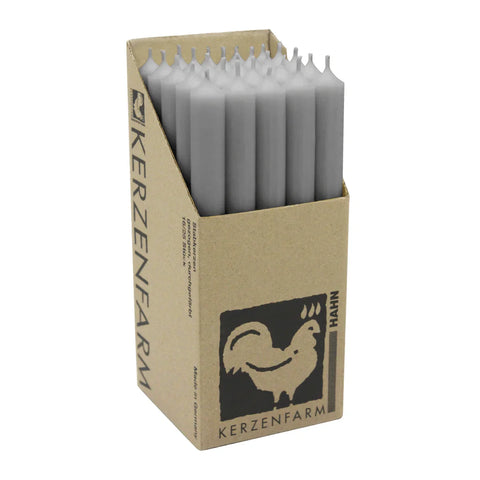 Stabkerzen aus Paraffin, 250/22 mm, Grau, KERZENFARM HAHN, Brenndauer ca. 12h, 25 Stück pro Verpackung - luterna.de