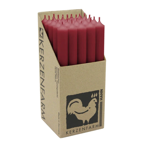 Stabkerzen aus Paraffin, 250/22 mm, Himbeerrot, KERZENFARM HAHN, Brenndauer ca. 12h, 25 Stück pro Verpackung - luterna.de