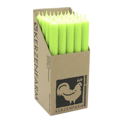 Stabkerzen aus Paraffin, 250/22 mm, Pastellgrün, KERZENFARM HAHN, Brenndauer ca. 12h, 25 Stück pro Verpackung - luterna.de
