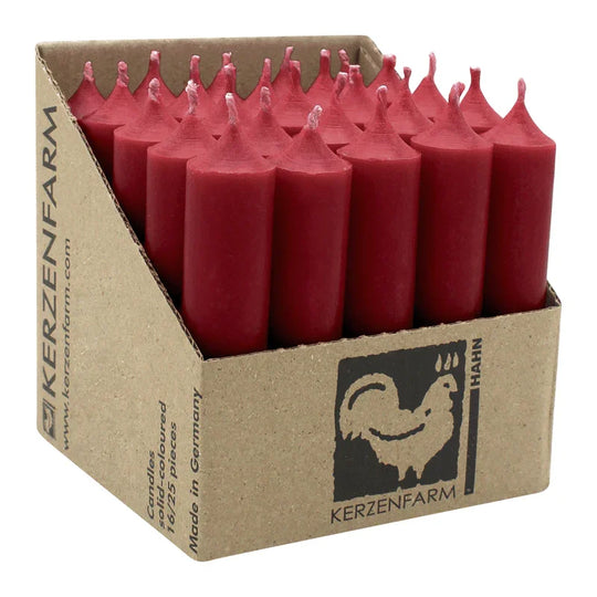 Stabkerzen aus Paraffin, 100/22 mm, Dunkelrot, KERZENFARM HAHN, Brenndauer ca. 4h, 25 Stück pro Verpackung