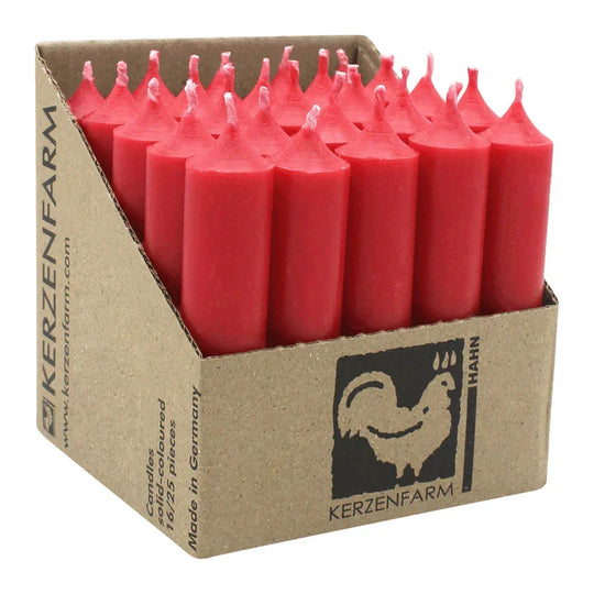 Stabkerzen aus Paraffin, 100/22 mm, Weihnachtsrot, KERZENFARM HAHN, Brenndauer ca. 4h, 25 Stück pro Verpackung