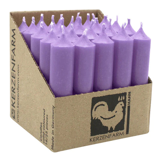 Stabkerzen aus Paraffin, 100/22 mm, Lavendel, KERZENFARM HAHN, Brenndauer ca. 4h, 25 Stück pro Verpackung