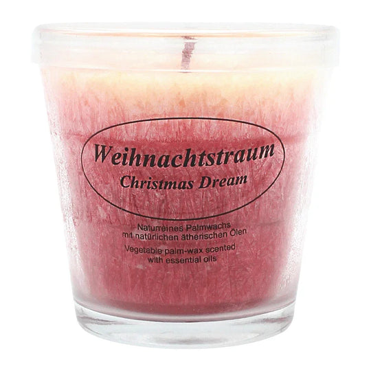 Duftkerze im Glas, Weihnachtstraum, 100% pflanzliches Stearin, KERZENFARM HAHN, mit reinen ätherischen Ölen, Brenndauer ca. 24h