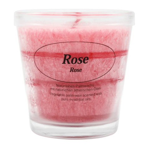 Duftkerze im Glas, Rose, 100% pflanzliches Stearin, KERZENFARM HAHN, mit reinen ätherischen Ölen, Brenndauer ca. 24h - luterna.de