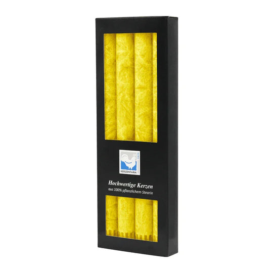 Stearin-Stabkerzen, 22/250 mm, Gelb, KERZENFARM HAHN, Brenndauer ca. 10h, 4 Stück pro Verpackung