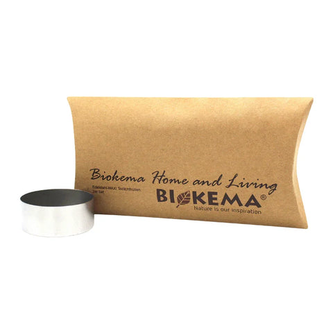 Edelstahl-Teelichthalter für Maxi-Teelichter ohne Aluminiumhülle, BIOKEMA, wiederverwendbar, für Maxi-Teelichter mit Ø56 mm, 2 Stück pro Verpackung - luterna.de