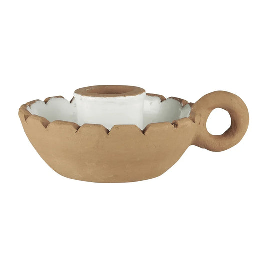 Kerzenhalter aus Ton für Stabkerzen mit Ø22 mm, innen weiß, handgefertigt, Ib Laursen