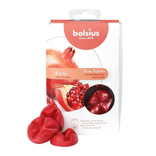 TRUE SCENTS WAX MELTS, Pomegranate, Granatapfel, Duftschmelzblüten von BOLSIUS, Duftdauer ca. 25h, 6 Stück pro Verpackung, Raumduft