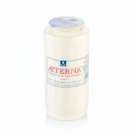 AETERNA-Öllicht, 100% reines Pflanzenöl, Weiß, Nr. 8, Brenndauer 7 Tage, 151/68 mm, Karton mit 20 Stück - luterna.de