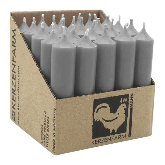 Stabkerzen aus Paraffin, 100/22 mm, Grau, KERZENFARM HAHN, Brenndauer ca. 4h, 25 Stück pro Verpackung