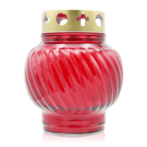 Grablaterne aus Glas, rot, mit abnehmbarem Deckel, 135/110 mm, Grabschmuck, Grabdekoration - luterna.de