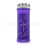 JEKA-Motivkerze "Kreuz-Ornament", 100% Pflanzenöl, 75/215 mm, Brenndauer bis zu 7 Tage, Lieferumfang 3 Stück, Grabkerzen - luterna.de
